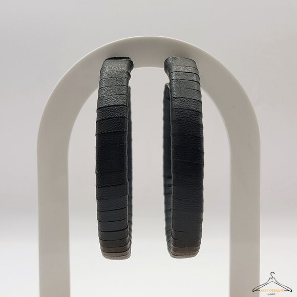 Large Black Wrapped Hoop Earrings - Picture 2 of 2